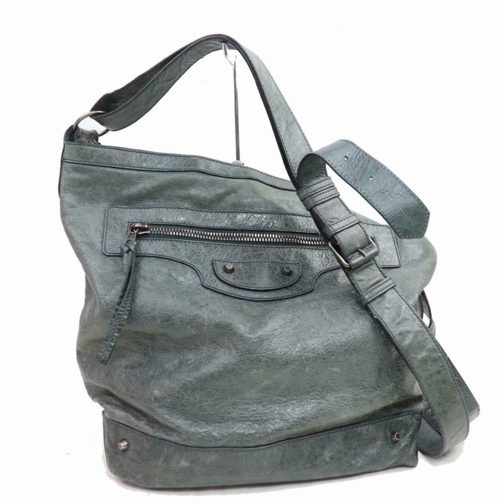 Auth Balenciaga City Motorcycle Bag in Gray #910O10